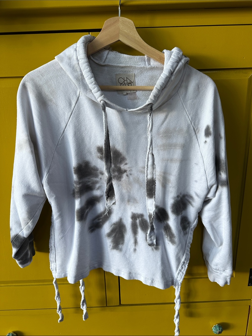 Chaser White and Charcoal Tie-Dye Cowl Hoodie Sweater